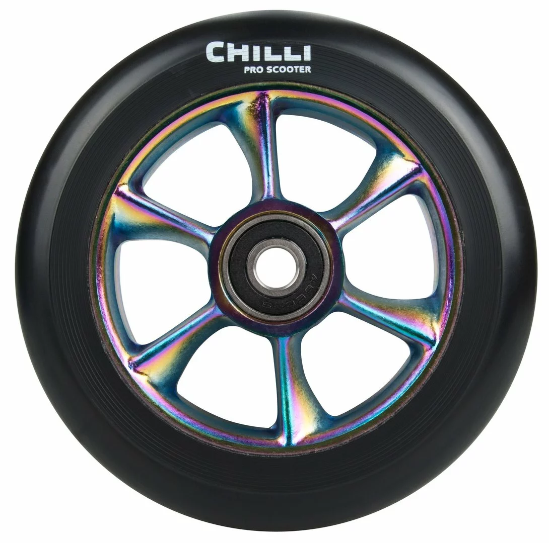 Chilli Pro Scooter Ersatzrolle Wheel Turbo 110mm Black PU / Rainbow Core 1 Chilli Pro Scooter Ersatzrolle Wheel Turbo 110mm Black PU / Rainbow Core