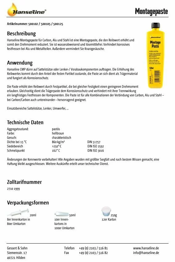 Hanseline Montagepaste Für Carbon-Teile 50ml 2 Hanseline Montagepaste Für Carbon-Teile 50ml – Bild 2